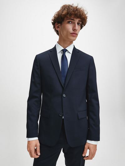 Calvin Klein Ruhák HU823642 | Calvin Klein Fitted Single-Breasted Wool Stretch Férfi Blézer Sötétkék